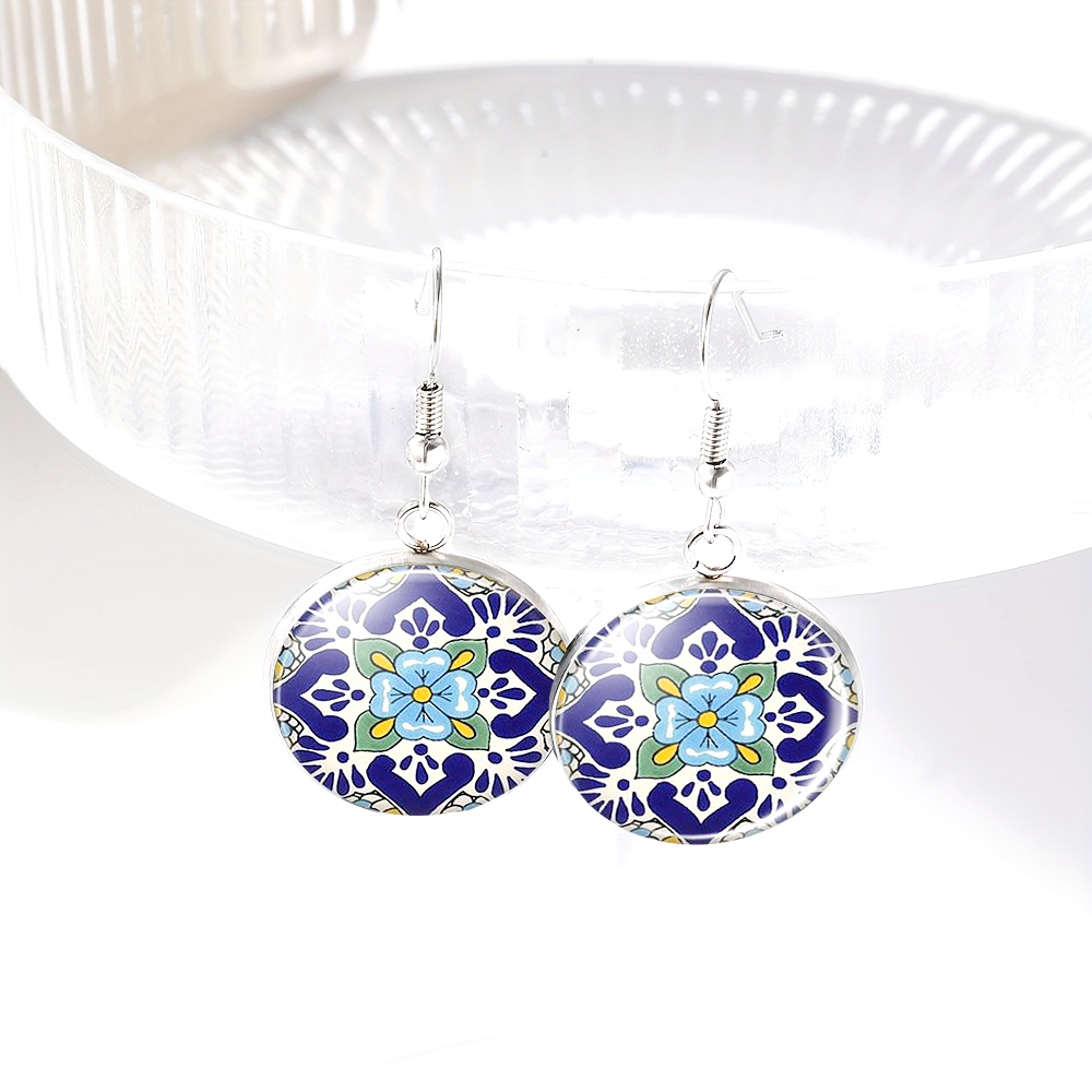 4pcs Blue Flower Jewelry Set, Necklace, Bracelet, Earrings